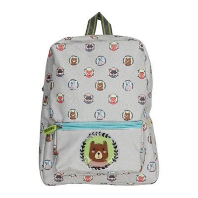 Mochila para criança cinzenta com animais da selva.