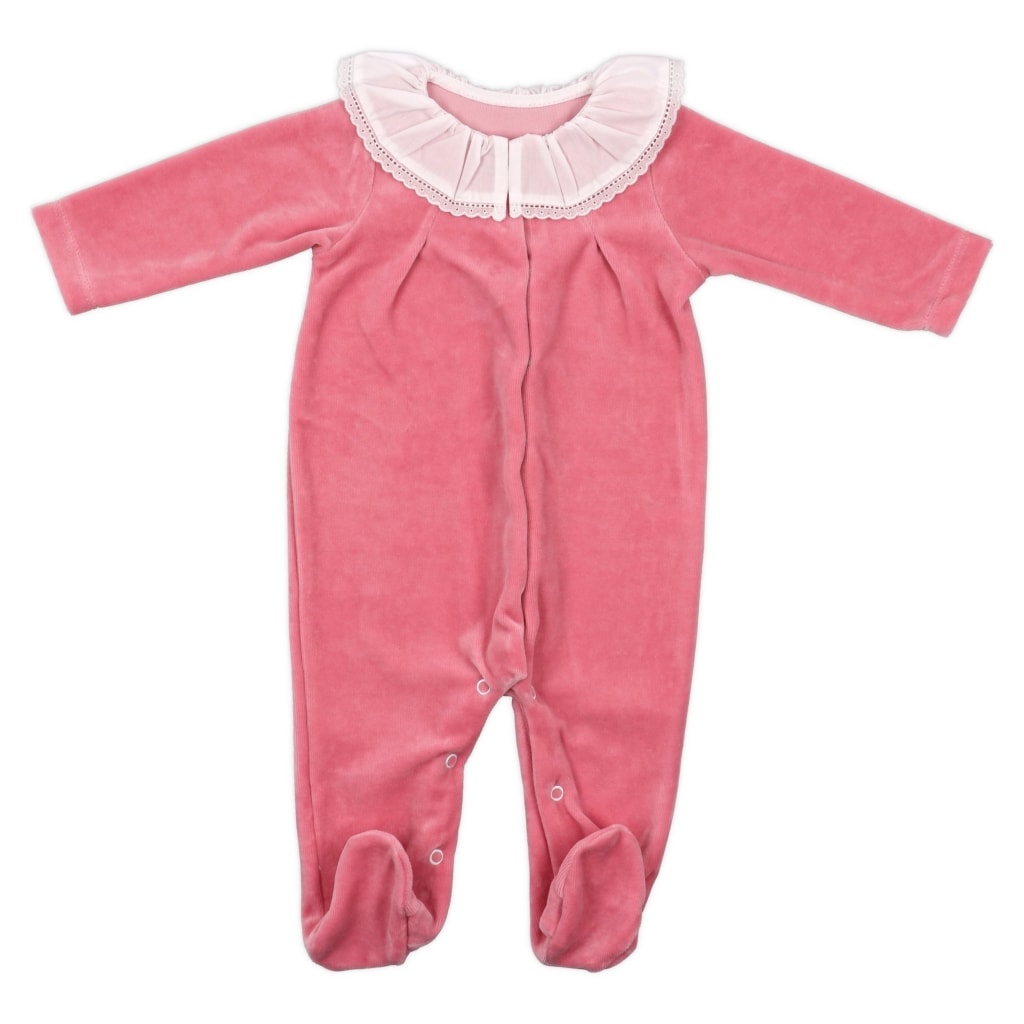 Babygrow para bebé rosa com gola em tecido.