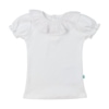 Camisa branca para bebé com gola em bainha aberta. Feita em algodão com manga curta.