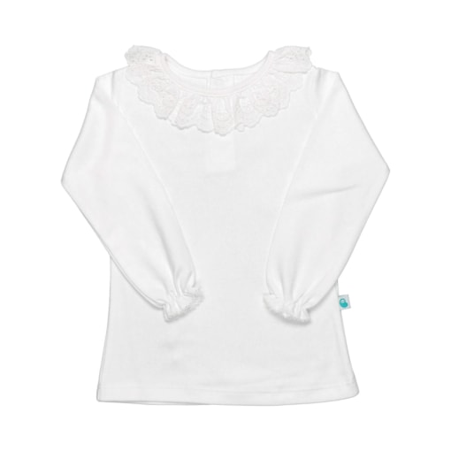 Camisa de bebé branca com gola em bordado e manga comprida.