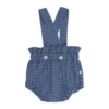 Fofo de bebé dos estilo calções com alças feito em tecido de algodão aos quadrados azul petróleo.