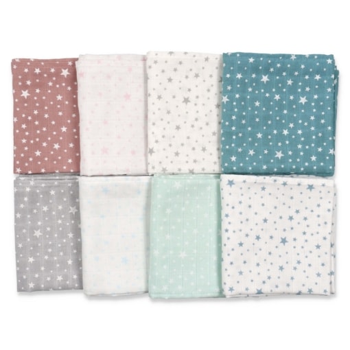 Fralda e swaddle de pano para bebé com estrelas.