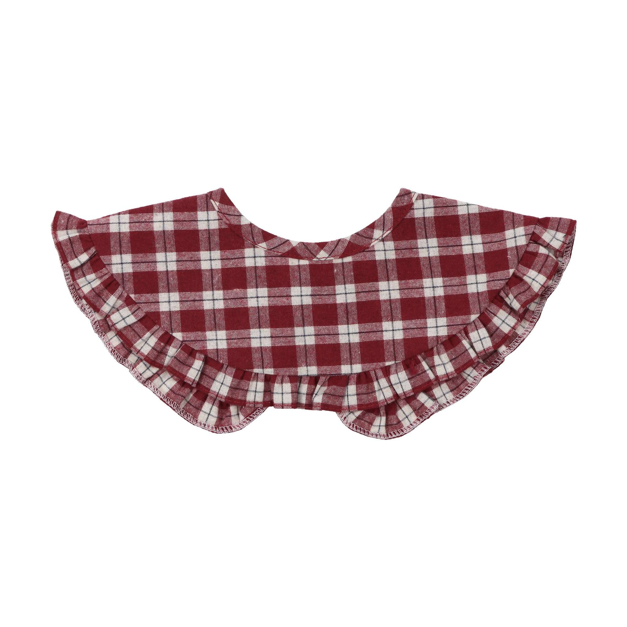 Gola de Menina Xadrez Bordeaux com folho a toda a volta. Aperta com botão na frente. É perfeita para looks matchy de meninas mais crescidas! Vista de trás.