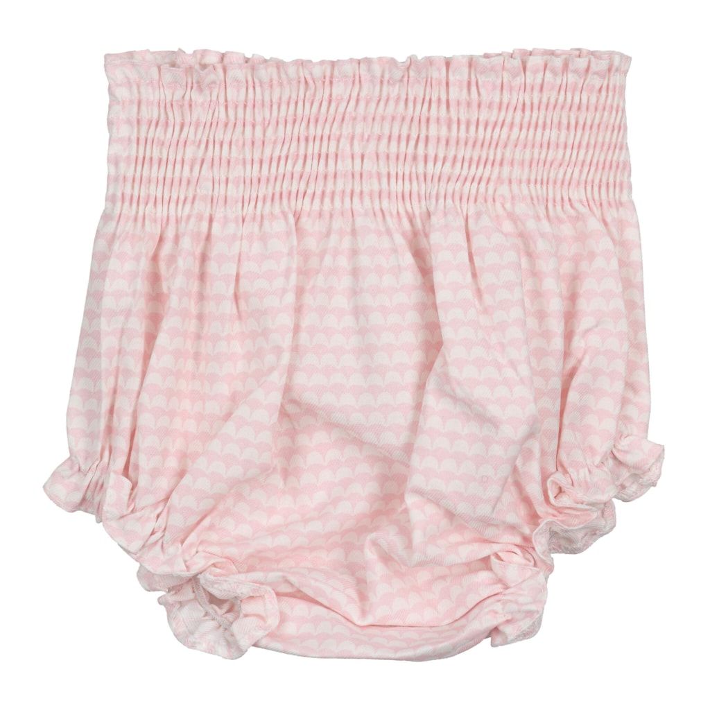Tapa Fraldas para bebé em tecido de algodão estampado rosa claro. Elástico muito confortável na cintura e nas pernas.