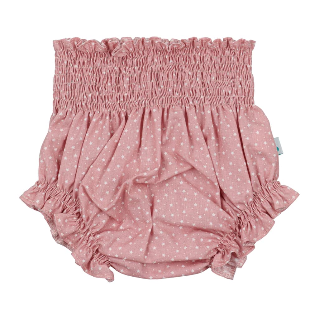 Tapa fraldas de bebé em tecido de algodão rosa com estrelas brancas estampadas.